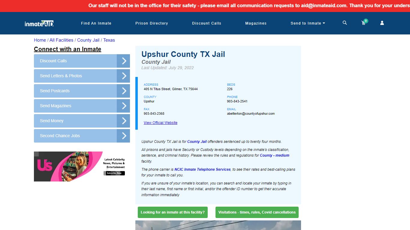 Upshur County TX Jail - Inmate Locator - Gilmer, TX