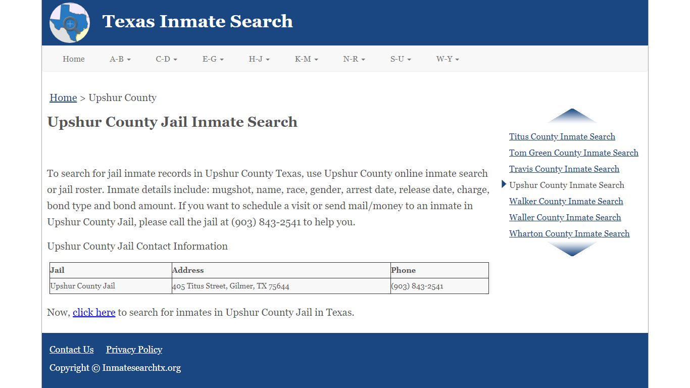 Upshur County TX Jail Inmate Search