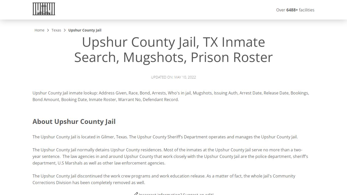 Upshur County Jail, TX Inmate Search, Mugshots, Prison ...