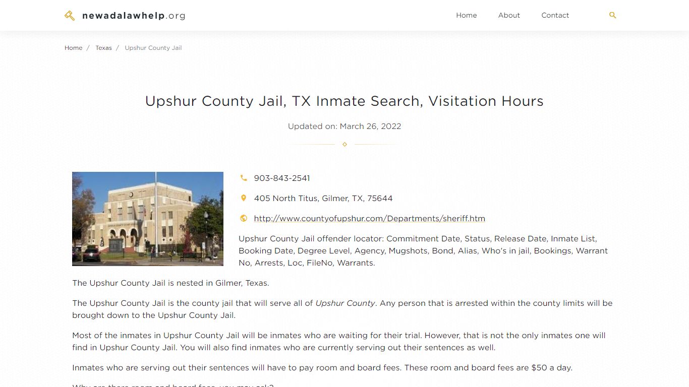 Upshur County Jail, TX Inmate Search, Visitation Hours